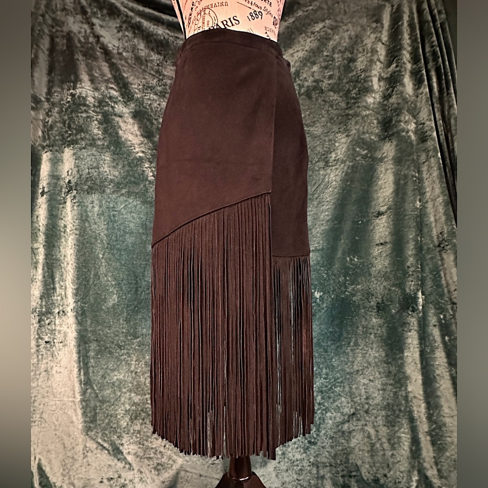 & Other Stories Suede fringe Western mini midi skirt sz 6